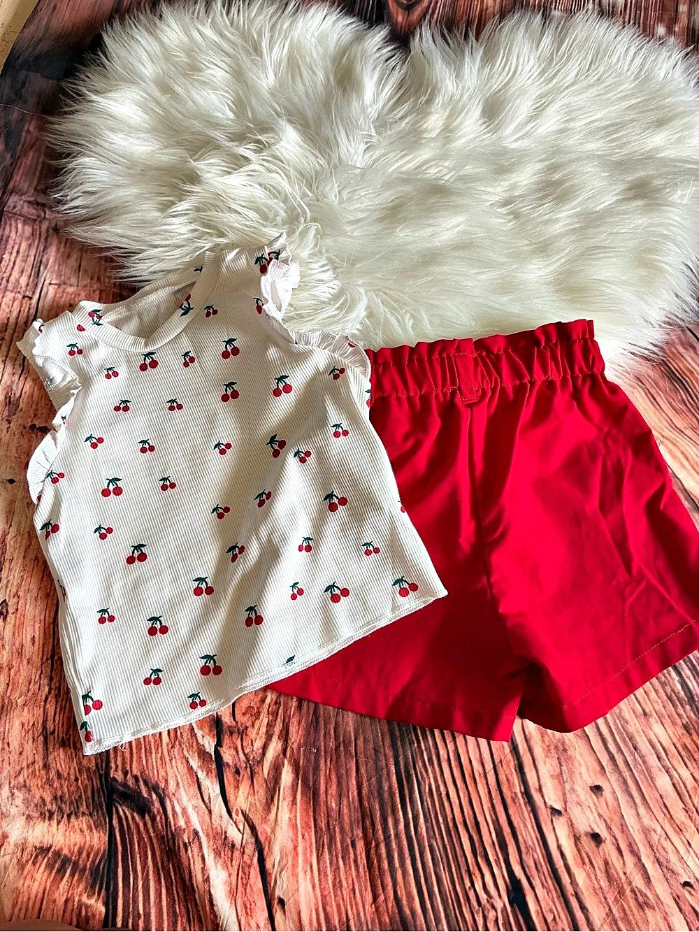 Kids Cherry Print Matching Set